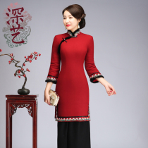  Shenyi autumn and winter wool cheongsam winter womens traditional Chinese dress Chinese style Tang dress warm and thick women