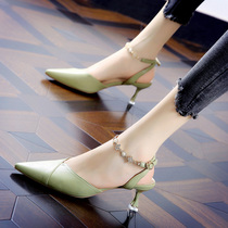 Hong Kong Baotou sandals women with 2021 summer new Korean version of wild green hipster buckle high heels