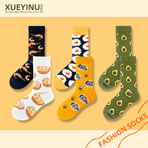 Socks Sox Childrens Spring and Autumn Middle Socks Ins and America European and American Street Red Personality Lovers Socks Bull Oil Fruits Green Cotton Socks