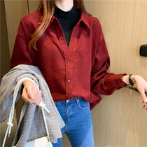 Shirt woman long sleeve 2022 new fake two design senses small crowd wearing loose 100 lap spring and autumn light core suede blouse