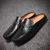 Semi-slippers mens outdoor beach shoes mens slippers summer sandals outside wearing a mans slippers real leather drag man