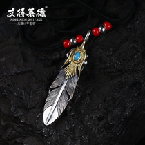 2022 New HorizonBlue Blue Ground Flat Necklace Handmade diy925 Pure Silver Feather Pendant Man