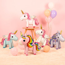 Baby birthday decoration balloon Childrens birthday party Cartoon one-horned pony theme hotel decoration aluminum film balloon