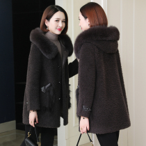 zqqz cashmere coat women long 2020 Winter new fox fur collar high-grade wool fur coat 8081