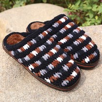 Winter pure handmade wool slippers woven finished shoes Womens wedding warm cotton shoes Mens home non-slip knitting old man