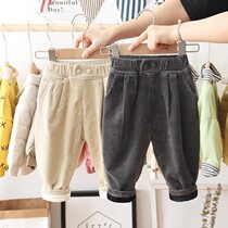 Baby corduroy pants winter pants plus velvet thickened outer wear Western style loose mens and womens childrens velvet casual pants