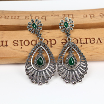 Jiashun temperament sexy exaggerated retro agate earring female peacock feather S925 silver needle Jade earring ear nail Thai Silver