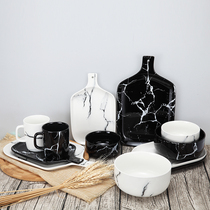 Marbled ceramic plate creative breakfast plate vegetable plate home Western plate steak plate flat plate Nordic tableware