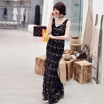 Black dress dress women 2021 new summer Noble elegant Annual Meeting banquet fish tail evening dress show slim long
