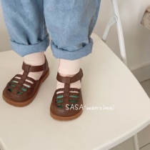 SASAs meatball sister spring and summer small leather shoes Little princess hollow Baotou Roman sandals