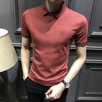 Gentleman sought after~Summer high-end lapel T-shirt mens trend Short-sleeved Polo shirt Slim-fit led half-sleeve top men