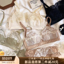 French sexy rabbit ear cup ultrathin large chest and small bra bra clustered without steel ring adjustment type underwear set