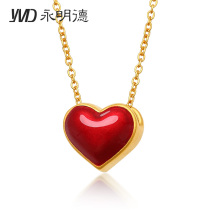 Yongmingde Gold Little Red Heart Necklace Pendant 3D Hard Gold Love Heart Type Transfer Bead Foot Gold Pendant Tanabata Gift