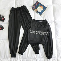 New Spring and Autumn Korean version of net Red foreign air fashion suit pants women Summer Harajuku bf wind student sports and leisure three-piece set