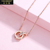 Fakaman sterly silver necklace female 2021 new simple light luxury niche design double ring drop choker accessories