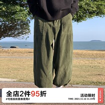 OFFBORD Japanese vintage corduroy Toe Toe closure overalls mens autumn and winter padded lint straight wide leg pants
