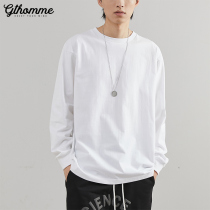 2022 Chunqiu Mens long sleeve T-shirt round collar pure color Korean version Trend ins 100 lap of compassion white clothes for undershirt