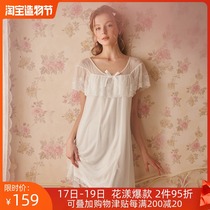 Rosetree Princess lace night dress womens summer thin ice silk sexy retro court style pajamas sweet short sleeves