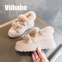 Hong Kong rabbit wool wool cotton shoes womens autumn and winter platform shoes 2020 New Wild wear plus velvet warm snow boots