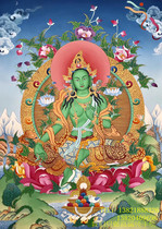 Tibetan Buddhism boutique Zhaxi Solang Mine Color Pure Gold Hand-painted Foka Religious Thangka Craft Hanging Painting Green Mother