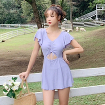 Korean fairy style carefully slimming slim-fit solid color skirt one-piece swimsuit