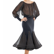  2020 new Blackpool dance national standard dance ballroom dance polka dot chiffon loose beam mouth big swing short dress 03
