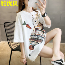 2020 pregnant women spring and summer short sleeve t-shirt increased obesity MM200 kg outside wear casual jacket gown bottoming tide