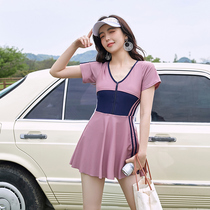 2021 new swimsuit female size fat mm200 kg belly covered belly thin conjoined conservative student sports hot spring swimsuit