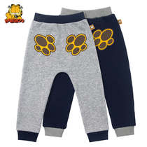 BABiBOO Garfield plus velvet pants boys 2021 autumn and winter New Girls casual pants Korean handsome foreign