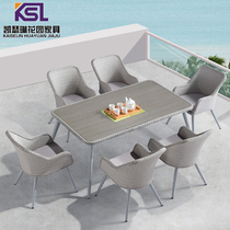  Outdoor tables and chairs Villa Garden Balcony tables and chairs combination Courtyard open-air roof plastic wood anti-corrosion wood sunscreen rattan chairs