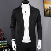 Suit suit suit male professional dress Korean groom wedding ceremony business leisure slim handsome striped small suit man