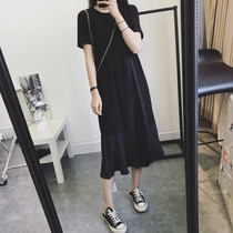 Large size womens clothing 2021 summer new fat mm loose thin medium-long dress stitching wave skirt cover belly tide
