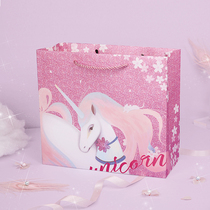 Fang Senyuan Cherry blossom pink unicorn paper bag gift bag Romantic girl heart gift bag packaging tote bag
