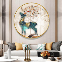 Fortune deer porch decorative painting round hanging painting Nordic restaurant modern light luxury corridor aisle Zhaocai living room mural
