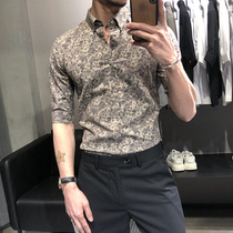 Rich bird flower shirt mens short sleeves Korean version of the trend advanced sense shirt non-iron anti-wrinkle Half sleeve casual shirt men