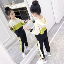 Girls' autumn suit new mid-large children's long sleeve trendy children's clothing 2019 children's hooded sweatpants two-piece suit