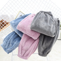 Couple pajamas home pants autumn and winter flannel men and women thickened warm coral velvet closed leg trousers large size