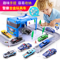 Childrens toy car model for boys simulation parking lot alloy police car fire truck engineering car 5 boys 2-3 years old