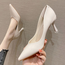 100 lap nude color heels with shoes female fine heel Sexy v mouth Pointed Lacquer Leather single shoes 2022 New autumn and winter beige