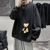 ins Hong Kong wind three-dimensional bear sweater men loose autumn and winter velvet clothes students Korean version of the trend couple coat