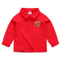 Boys and Girls big red lapel T-shirt cotton childrens baby good quality kindergarten performance T-shirt autumn and winter