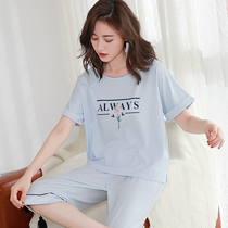 Sleepwear women Summer Modale cotton short sleeves 7 Pants Suit Loose large size Summer thin Two sets of home clothes