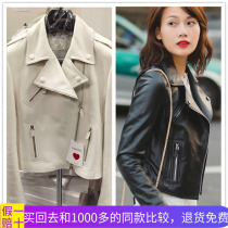 European station 2021 white leather leather womens short sheep leather waist jacket slim fashion motorcycle jacket