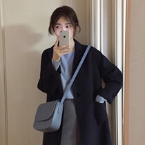 Sandro Fashiong navy blue double-sided cashmere coat small man long 2021 autumn and winter New