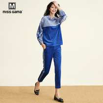 Corduroy suit femininity 2021 spring new fashion hooded sweater pants casual two-piece suit pants tide