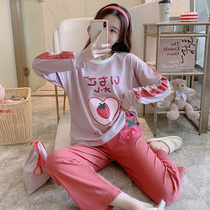 Pajamas womens long-sleeved cotton sweet and cute womens spring and autumn thin cute casual wearable home wear suit