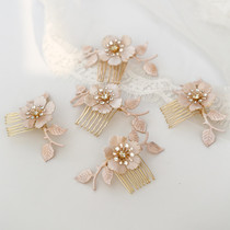 Retro rose leaf small white enamel hair comb bride retro European style Korean quiet romantic European style hair comb