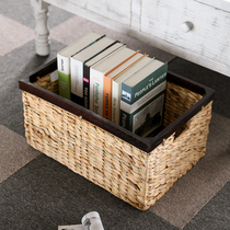 Grass-woven retro-wood edge containing basket handmade home containing box table containing box handmade woven finishing