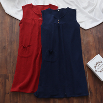 Summer thin Sleeping Skirt Woman Vest Dress With Dress Harness Loose Plus Fat Crepe Fabric Full Cotton Sleeveless Sleeping Skirt Can Be Worn Out