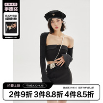 (LaluneDuCiel) LLDC short Dew Waist Smear High Waist Short Skirt Shawl Sleeve Hot Girl Suit Woman